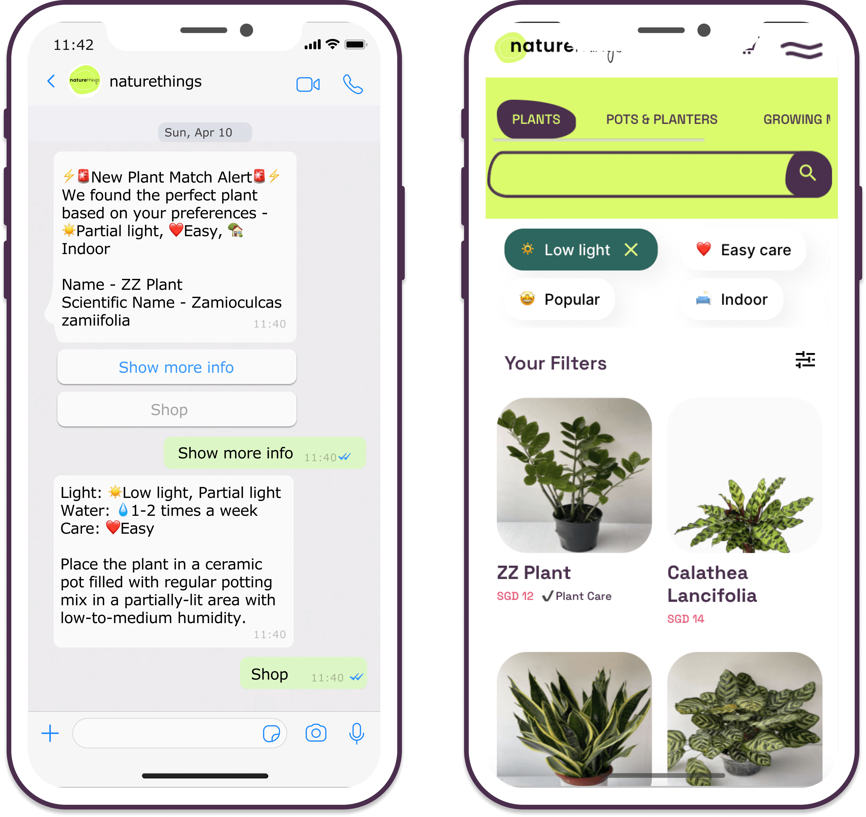 Our AI matches plants that suit your lifestyle and preferences. Find your plants, shop and grow them right.